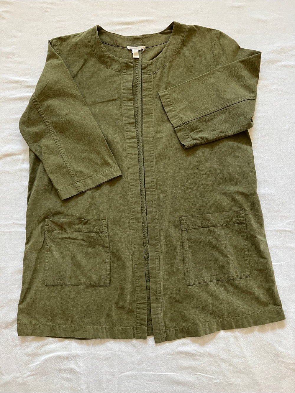 Eileen Fisher Olive Green Lightweight Cotton Jacket